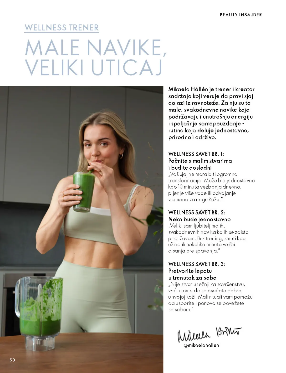 Oriflame katalog 07.10–17.11.2026, strana 50 – Razgovor sa Mikaelom Hållén o svakodnevnim navikama i rutini.