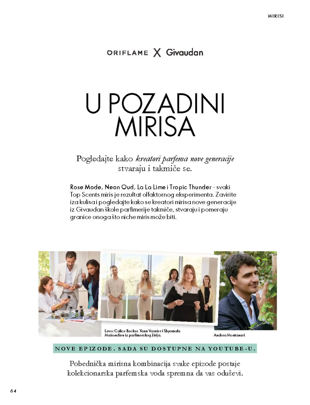 Oriflame katalog 07.10–17.11.2026, strana 64 – Top Scents kolekcija i priča o kreatorima mirisa.