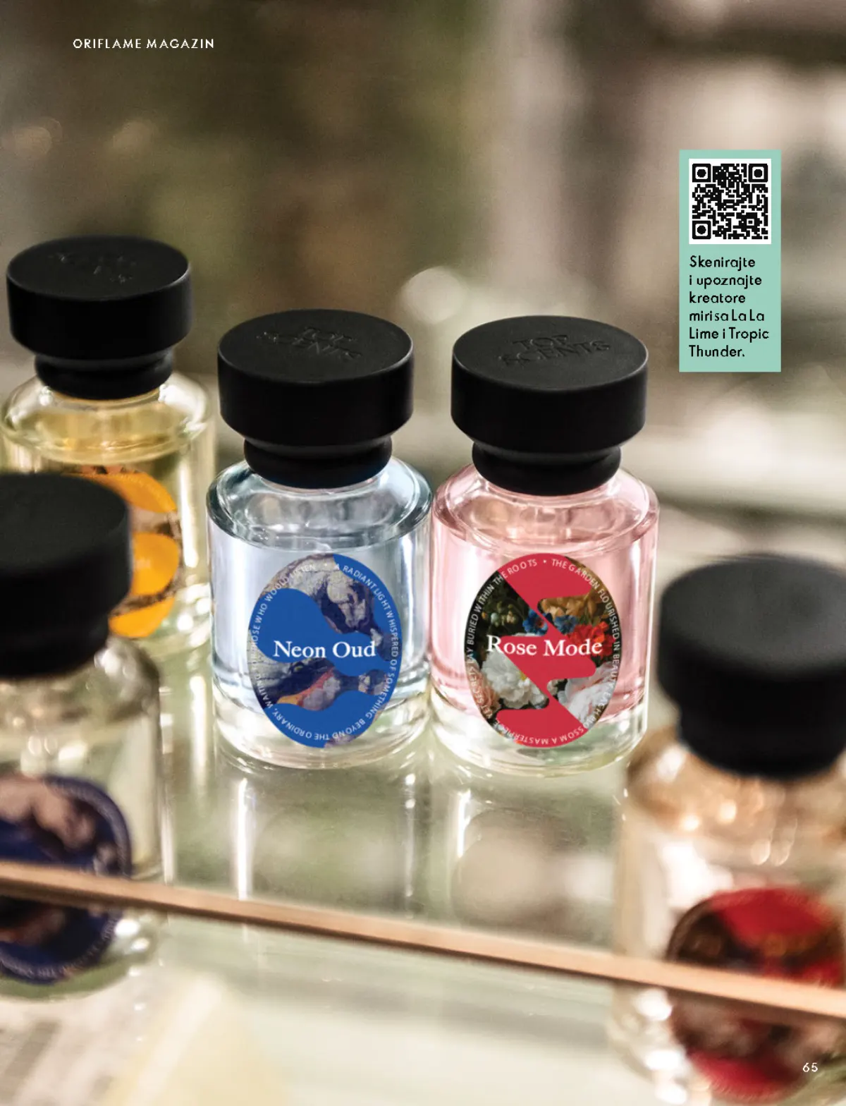 Oriflame katalog 07.10–17.11.2026, strana 65 – Predstavljanje kreatora Top Scents La La Lime i Tropic Thunder mirisa.