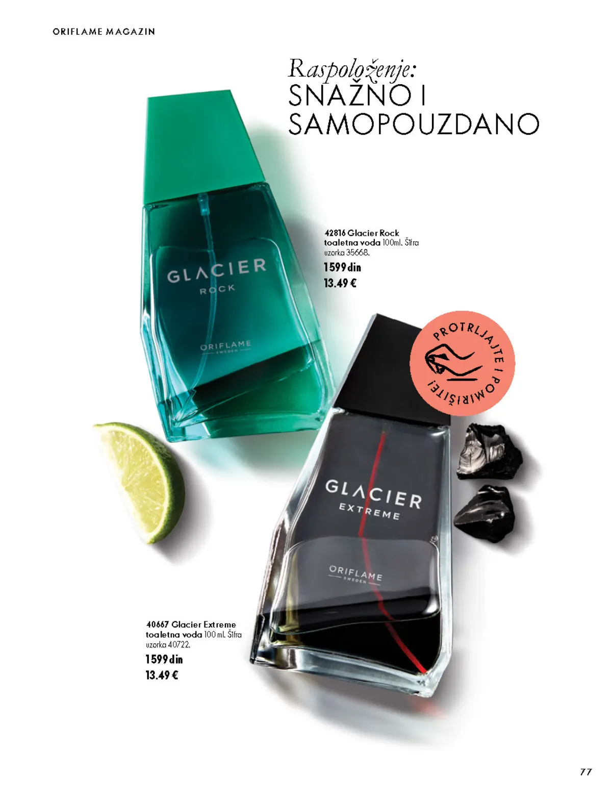 Oriflame katalog 07.10–17.11.2026, strana 77 – Glacier Rock toaletna voda 100 ml; Glacier Extreme toaletna voda 100 ml