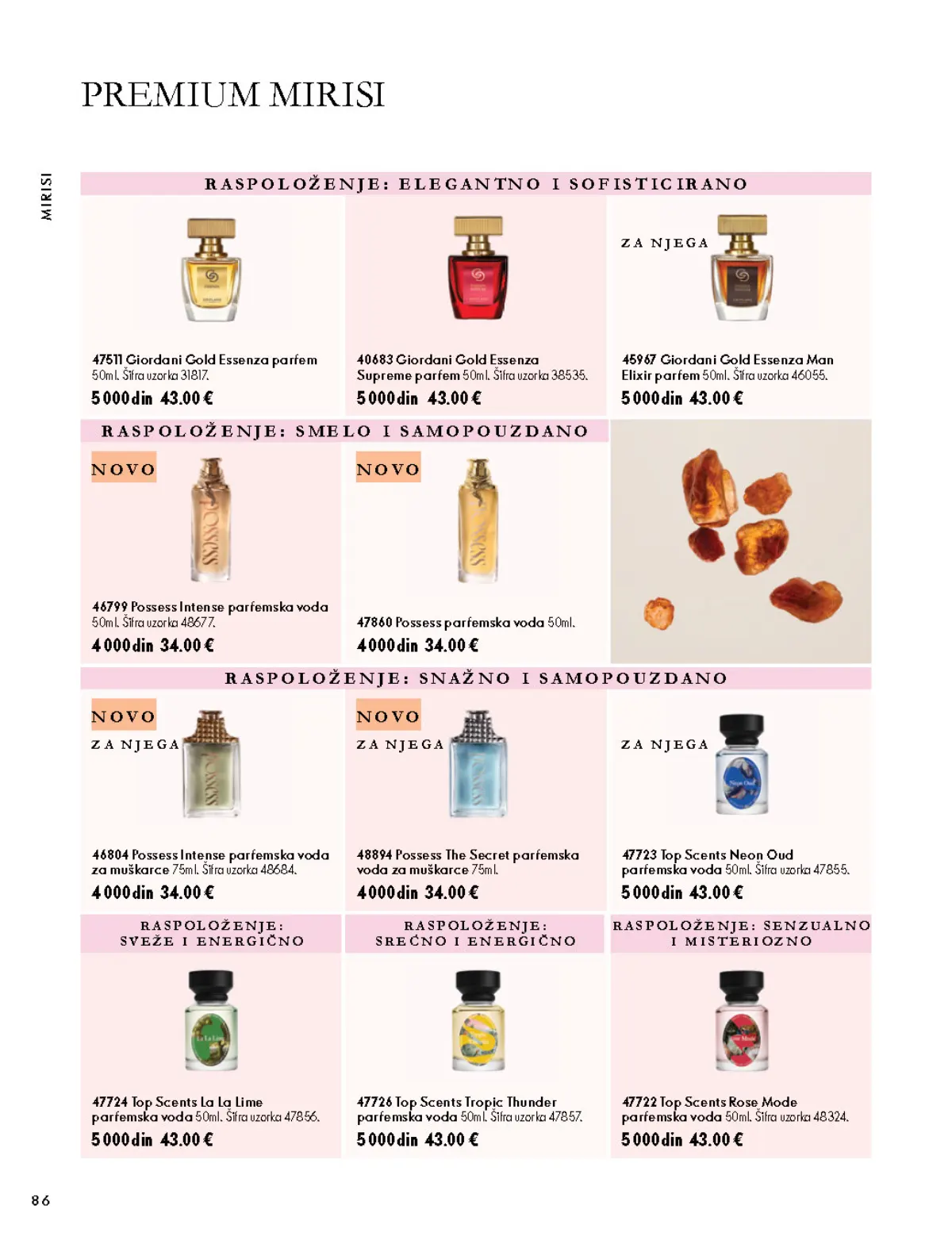 Oriflame katalog 07.10–17.11.2026, strana 86 – Giordani Gold Essenza Supreme parfem 50 ml; Giordani Gold Essenza Man Elixir parfem 50 ml