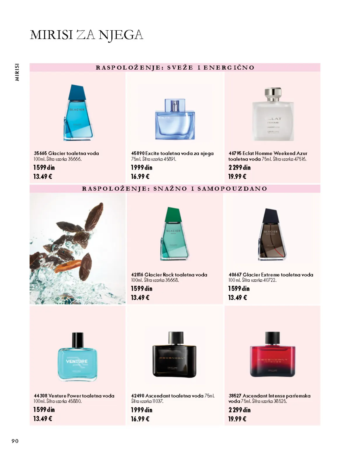 Oriflame katalog 07.10–17.11.2026, strana 90 – Eclat Homme Weekend Azur toaletna voda 75 ml; Excite toaletna voda za njega 75 ml