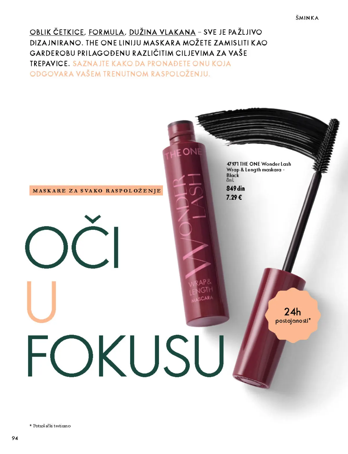 Oriflame katalog 07.10–17.11.2026, strana 94 – THE ONE Wonder Lash Wrap & Length maskara - Black 8 ml