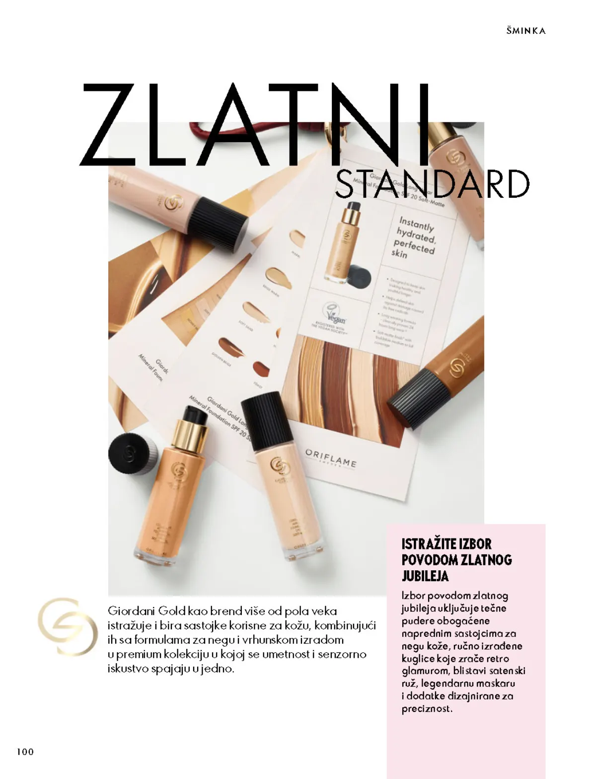 Oriflame katalog 07.10–17.11.2026, strana 100 – Giordani Gold kolekcija povodom 50 godina brenda.