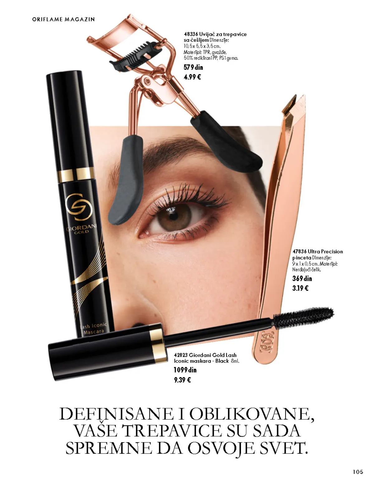 Oriflame katalog 07.10–17.11.2026, strana 105 – Giordani Gold Lash Iconic maskara - Black 8 ml; Ultra Precision pinceta