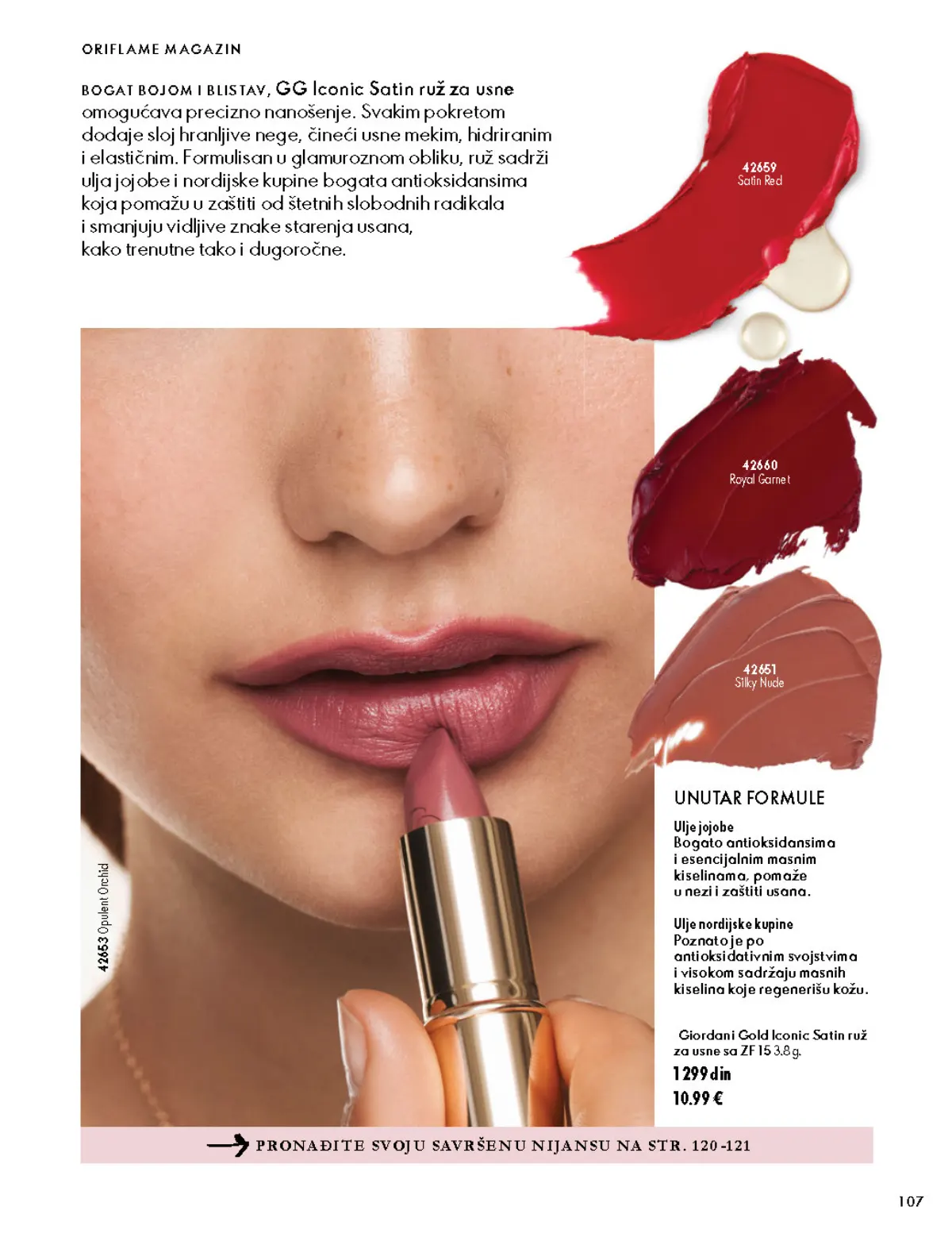 Oriflame katalog 07.10–17.11.2026, strana 107 – Giordani Gold Iconic Satin ruž za usne sa ZF 15, 3,8 g
