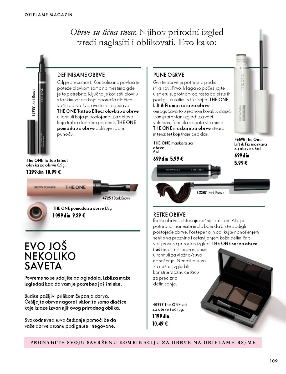 Oriflame katalog 07.10–17.11.2026, strana 109 – The ONE set za obrve i oči 3 g; The One Lift & Fix maskara za obrve 4.5 ml