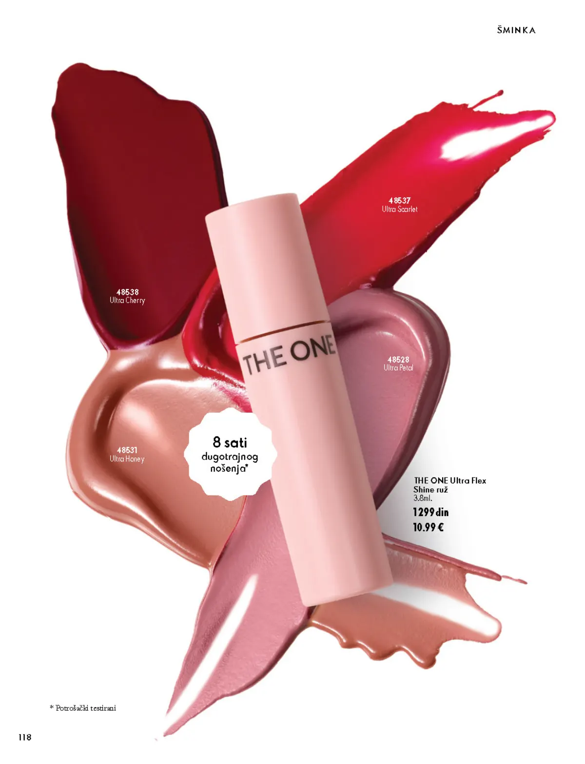 Oriflame katalog 07.10–17.11.2026, strana 118 – THE ONE Ultra Flex Shine ruž, 3,8 ml