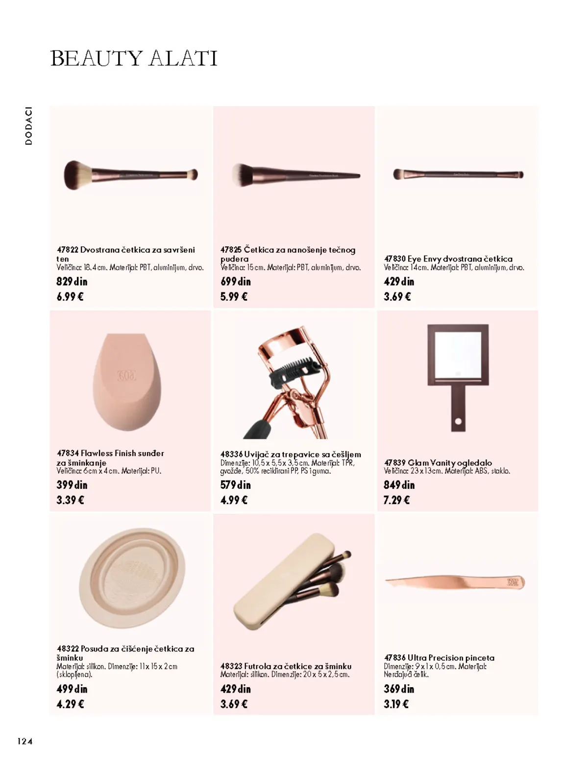 Oriflame katalog 07.10–17.11.2026, strana 124 – Dvostrana četkica za savršeni ten; Četkica za nanošenje tečnog pudera