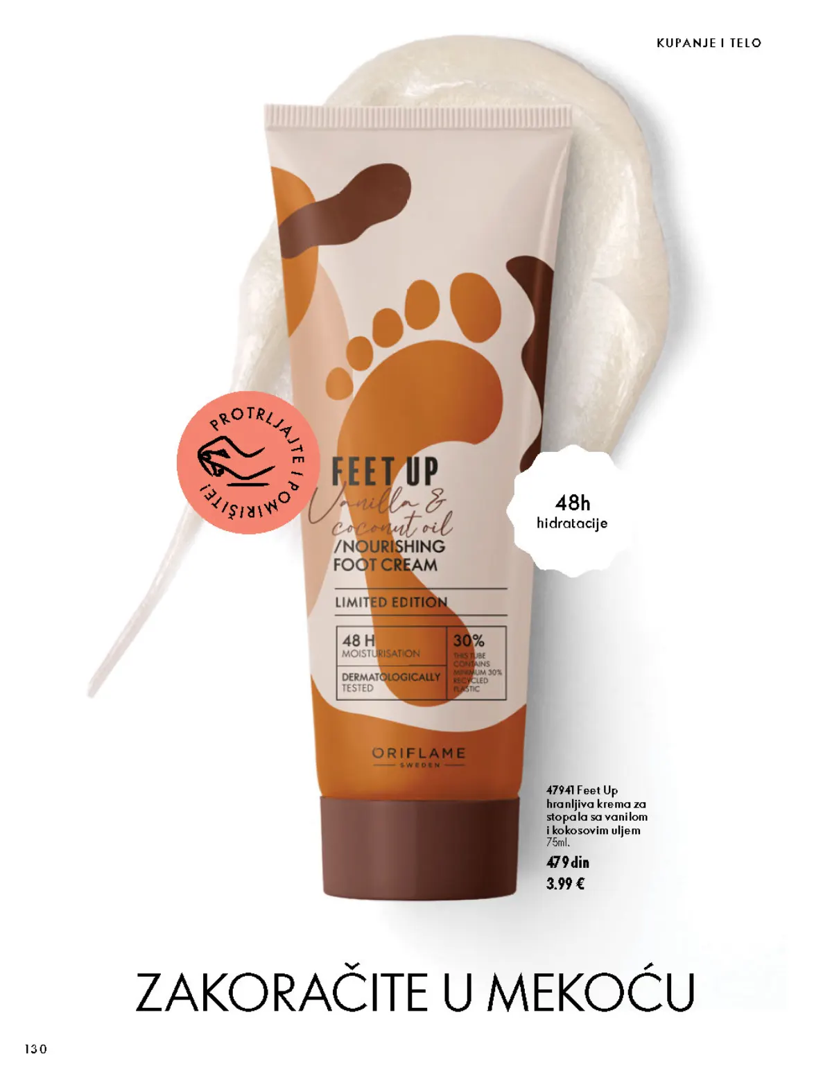 Oriflame katalog 07.10–17.11.2026, strana 130 – Feet Up hranljiva krema za stopala sa vanilom i kokosovim uljem 75 ml