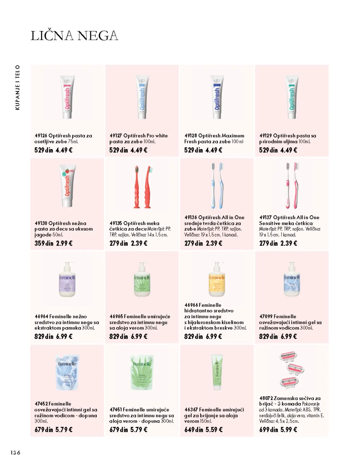 Oriflame katalog 07.10–17.11.2026, strana 136 – Optifresh All in One Sensitive meka četkica; Optifresh All in One srednje tvrda četkica za zube