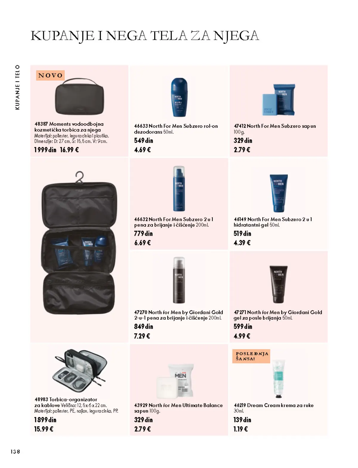 Oriflame katalog 07.10–17.11.2026, strana 138 – Moments vodoodbojna kozmetička torbica za njega; Dream Cream krema za ruke 30 ml