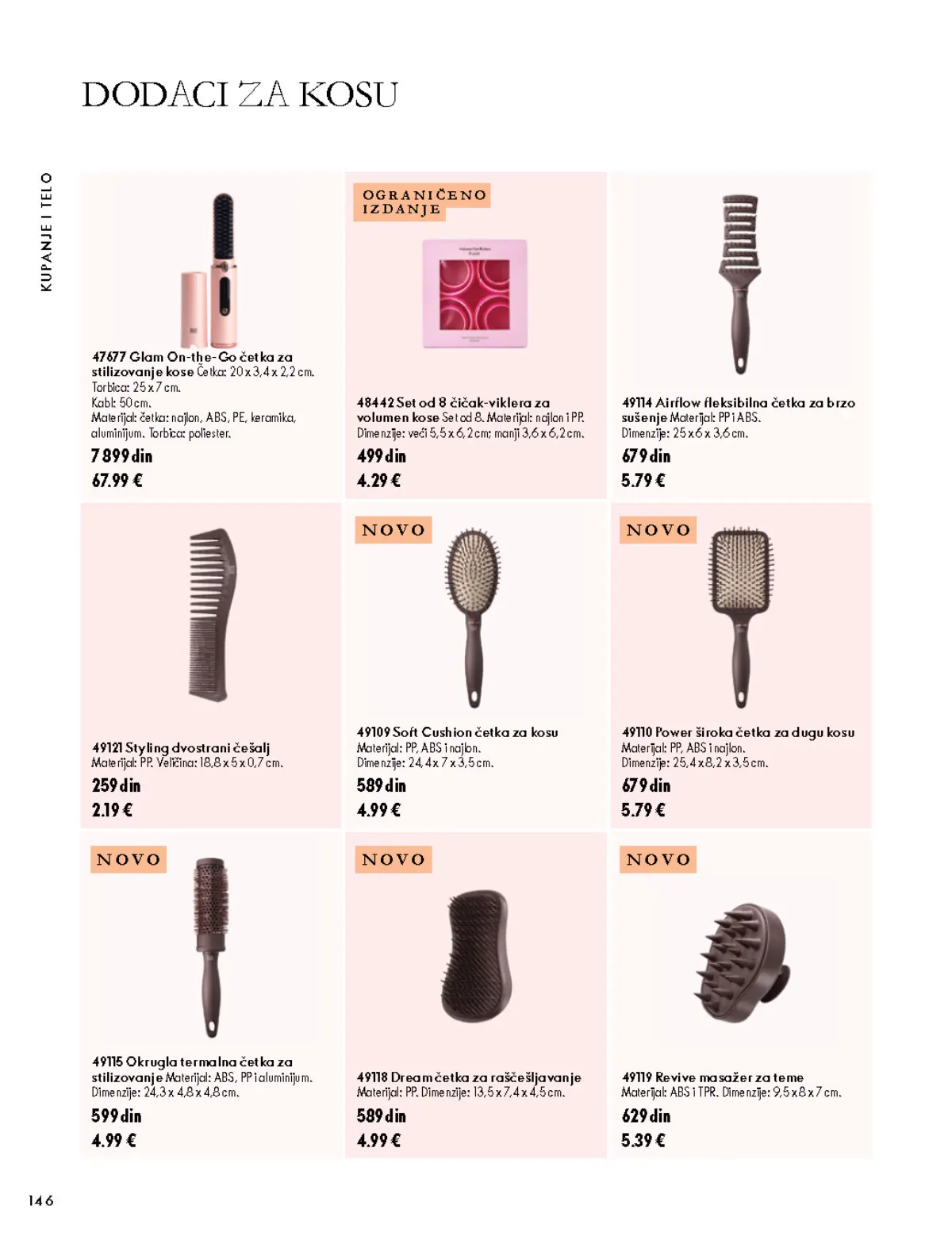 Oriflame katalog 07.10–17.11.2026, strana 146 – Glam On-the-Go četka za stilizovanje kose; Set od 8 čičak-viklera za volumen kose Set od 8
