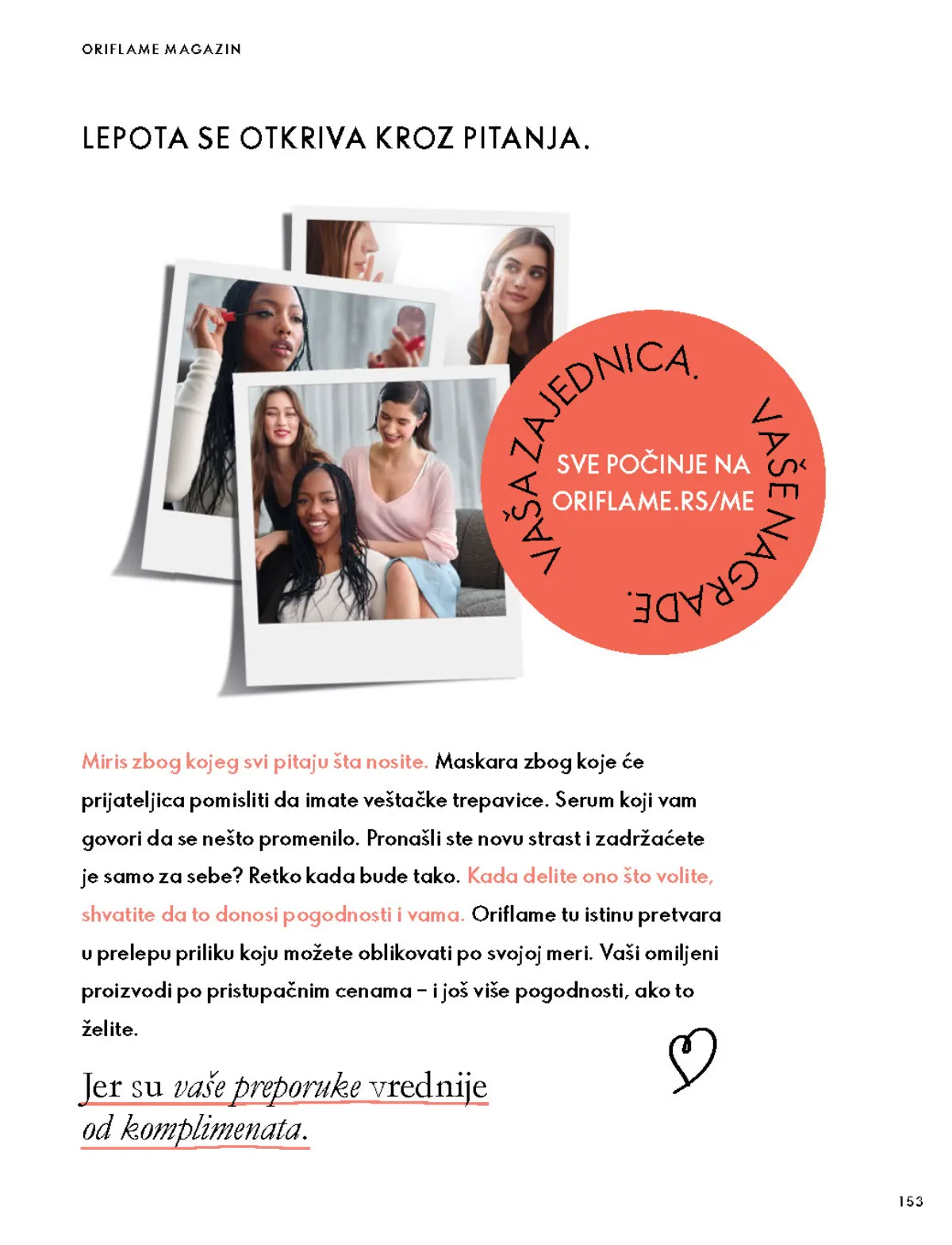Oriflame katalog 07.10–17.11.2026, strana 153 – Pregled pogodnosti Oriflame zajednice.