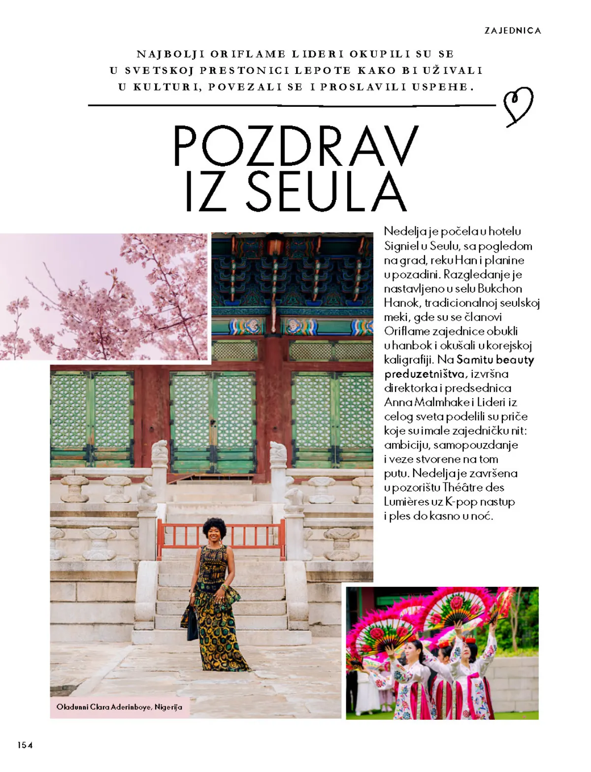 Oriflame katalog 07.10–17.11.2026, strana 154 – Reportaža sa Oriflame događaja u Seulu.