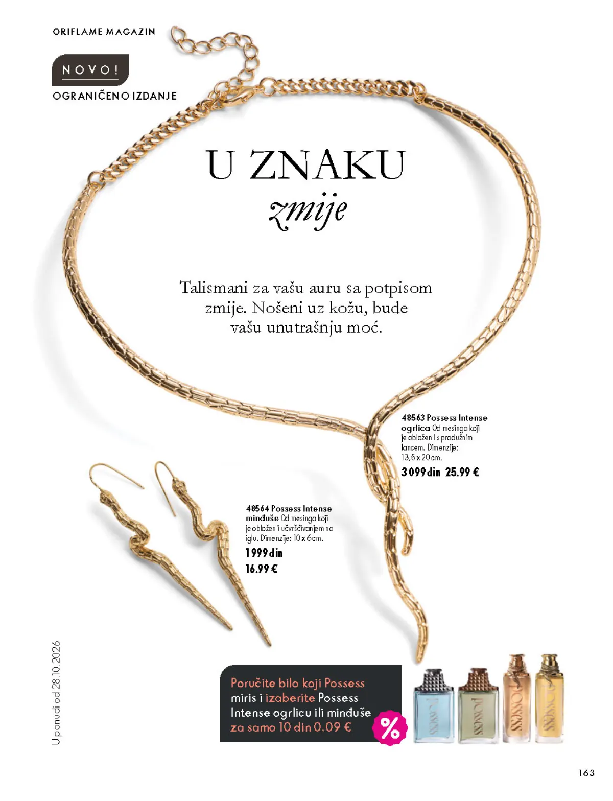 Oriflame katalog 07.10–17.11.2026, strana 163 – Possess Intense ogrlica; Possess Intense minđuše