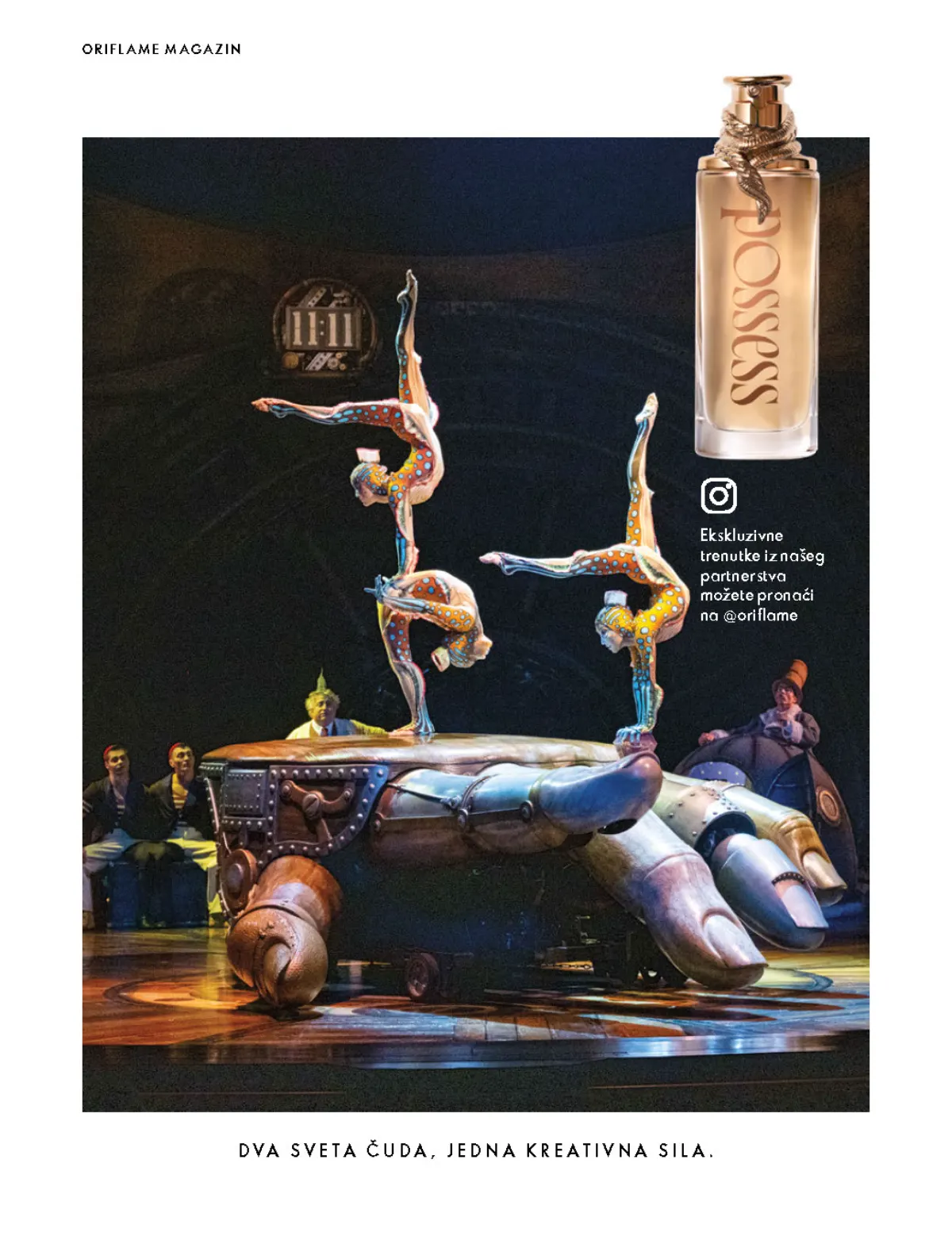 Oriflame katalog 07.10–17.11.2026, strana 171 – Fotografije koje prate partnerstvo Oriflame i Cirque du Soleil.