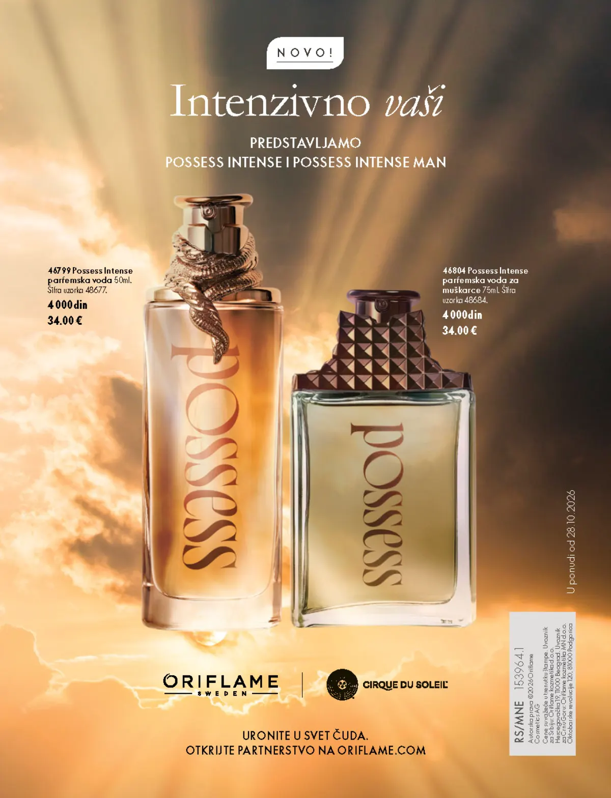 Oriflame katalog 07.10–17.11.2026, strana 172 – Possess Intense parfemska voda 50 ml; Possess Intense parfemska voda za muškarce 75 ml