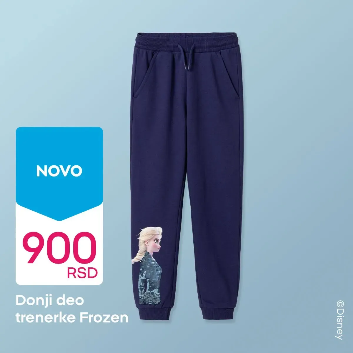 Teget Frozen donji deo trenerke za devojčice u PEPCO prodavnicama po ceni od 900 RSD