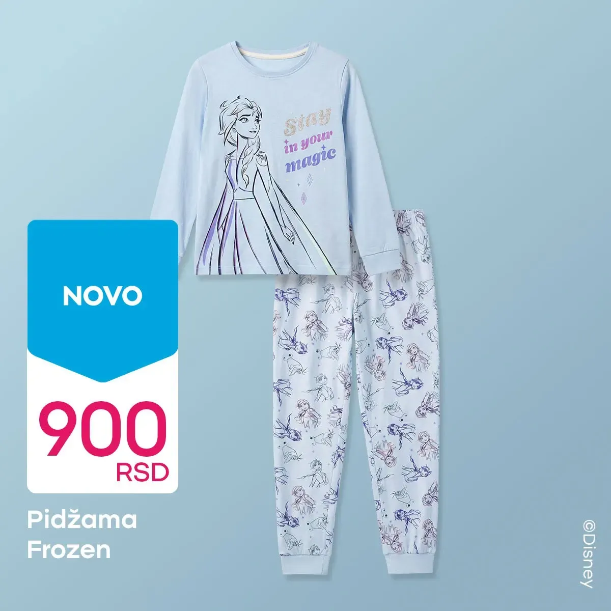 Dečja Frozen pidžama sa dugim rukavima i pantalonama u PEPCO prodavnicama za 900 RSD