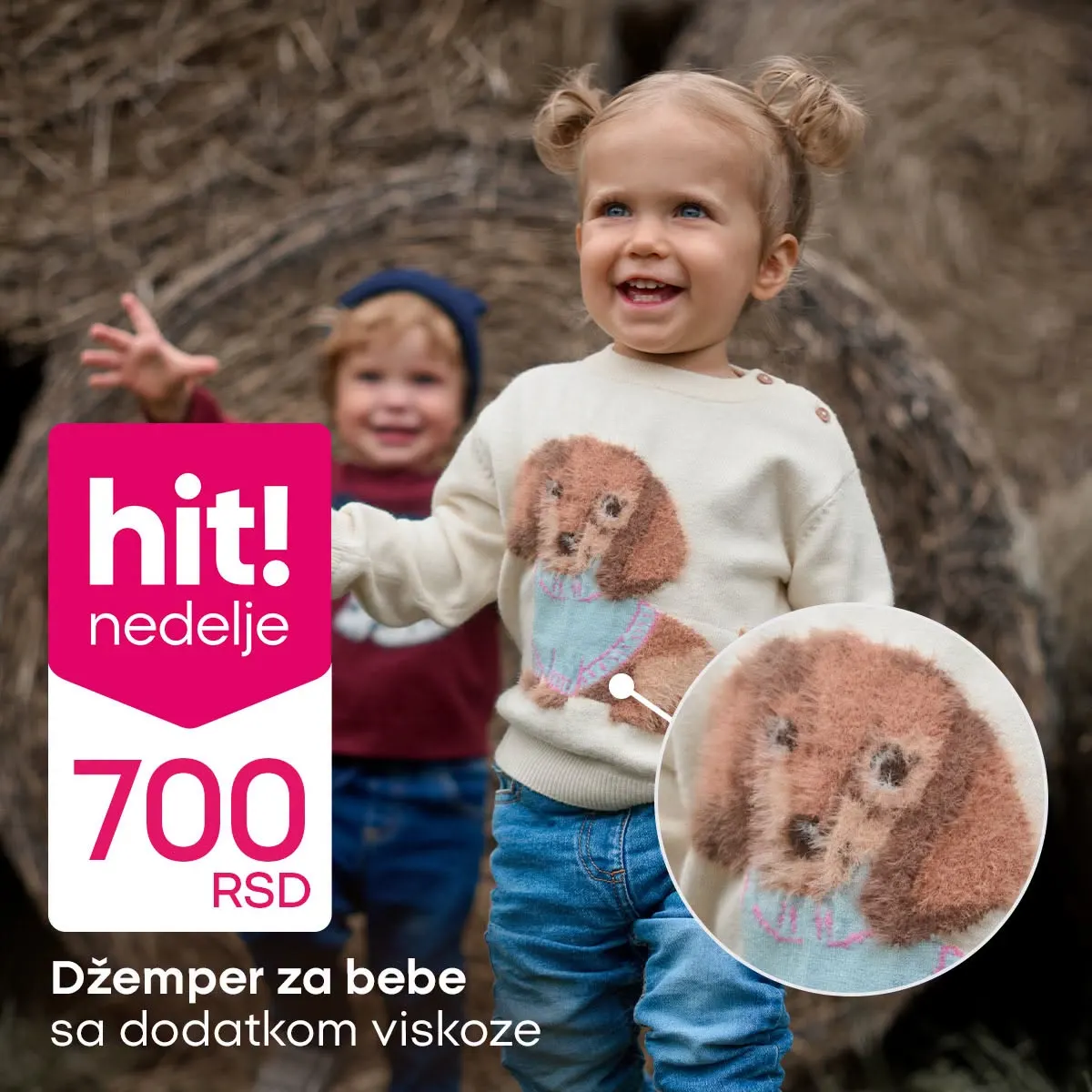 PEPCO džemper za bebe sa dodatkom viskoze i aplikacijom psa po ceni od 700 RSD