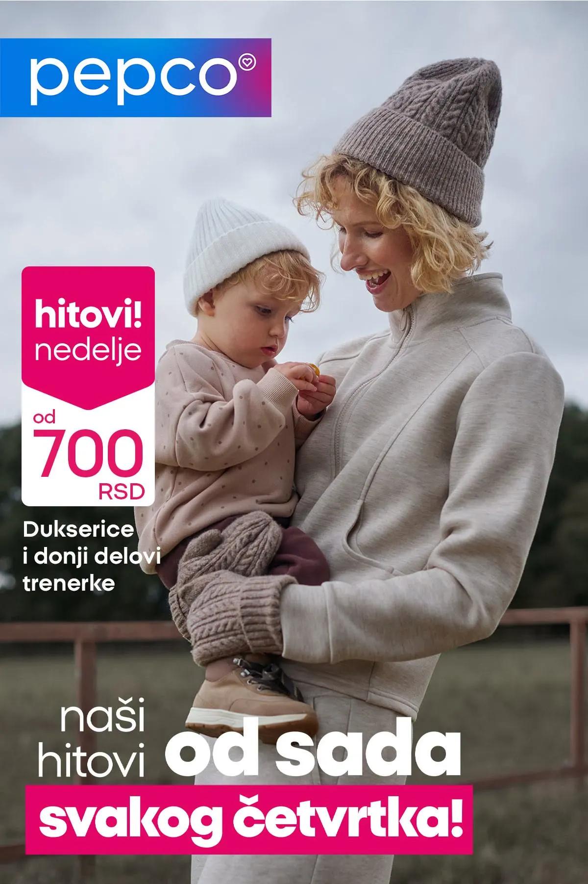 PEPCO hitovi nedelje do 28.10.2026. – žena i dete u duksericama, dukserice i donji delovi trenerke od 700 dinara