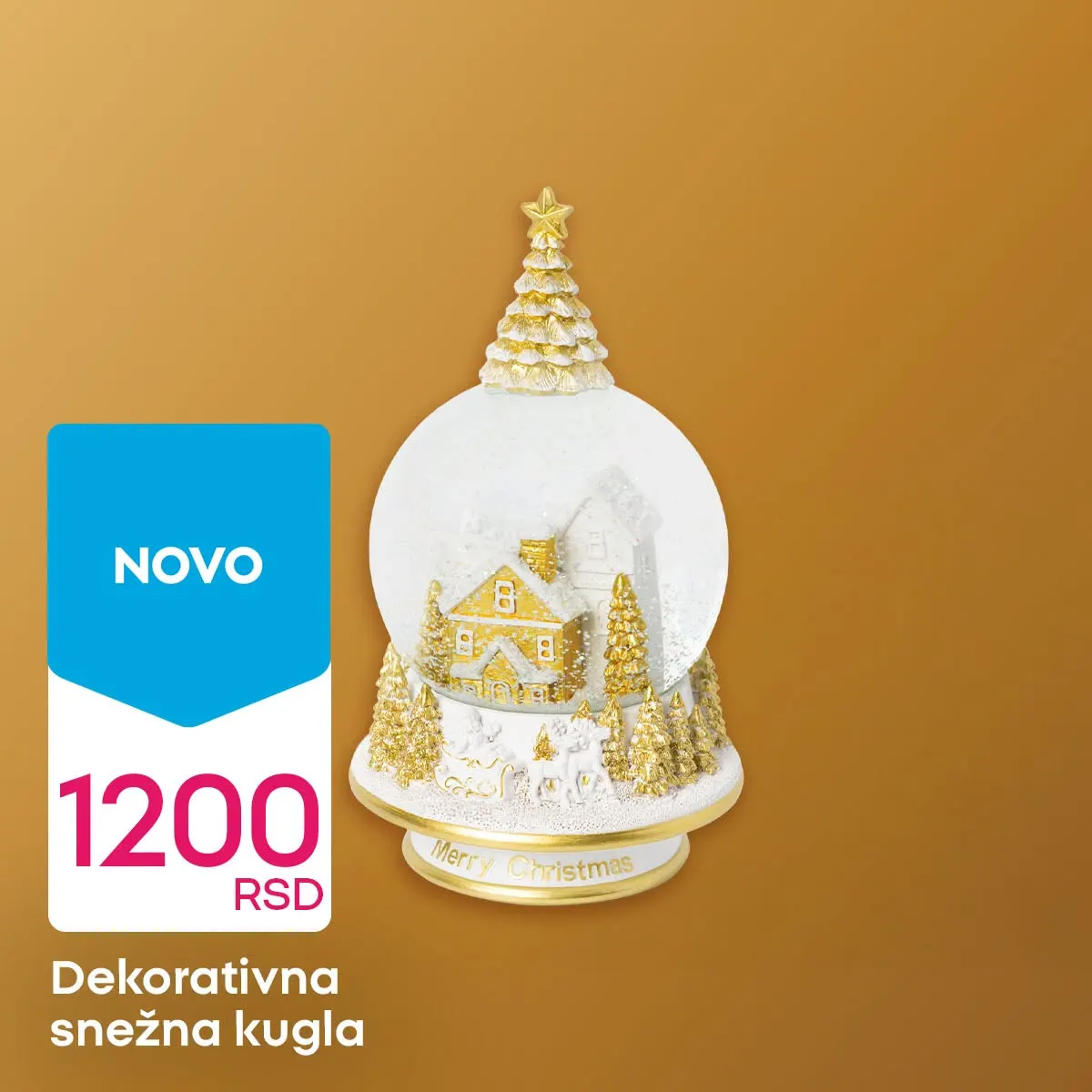 PEPCO dekorativna snežna kugla sa zimskom kućicom, jelkama i zlatnim detaljima – cena 1.200 RSD