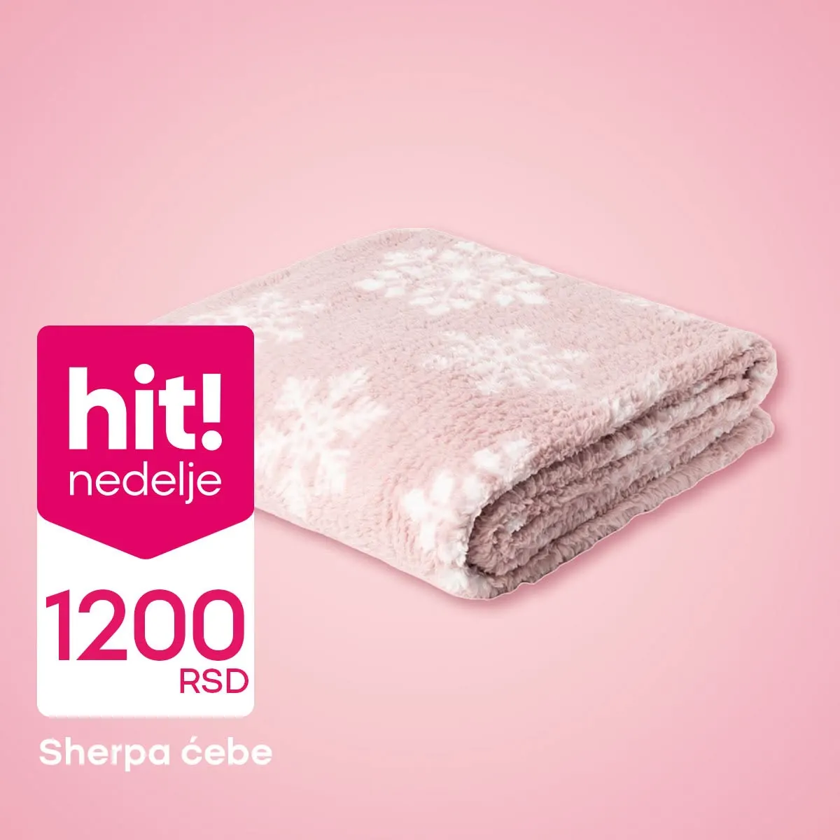 PEPCO mekano Sherpa ćebe u nežnoj roze boji sa belim pahuljama – cena 1.200 RSD