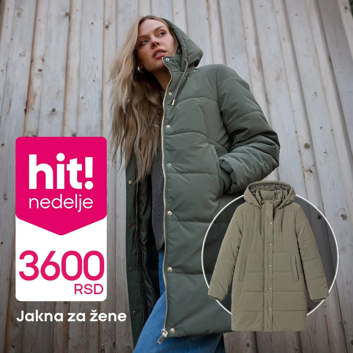 PEPCO duga ženska prošivena zimska jakna u maslinastozelenoj boji – cena 3.600 dinara