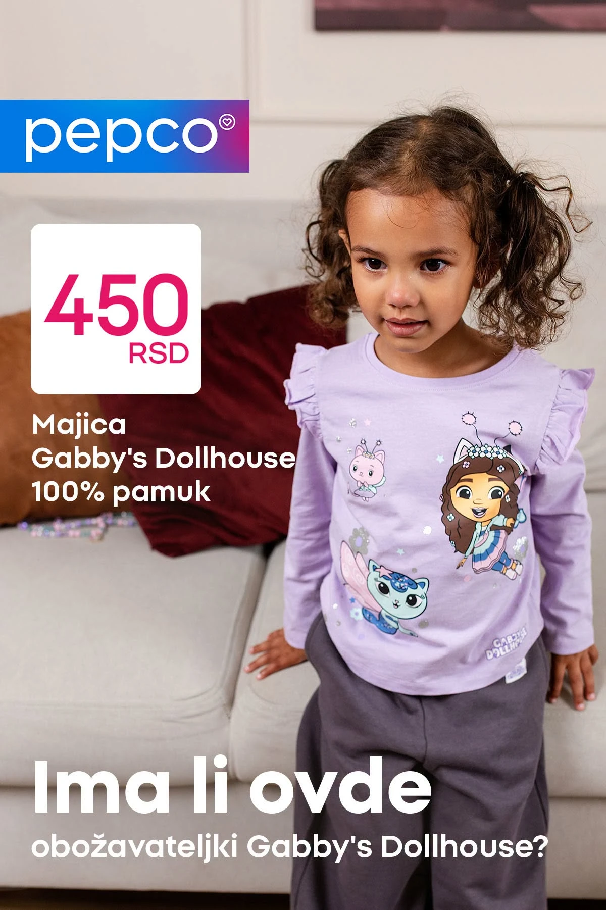 Pepco Gabby’s Dollhouse kolekcija – majica 450 RSD, pantalone i dukserica 700 RSD i haljina 1.000 RSD