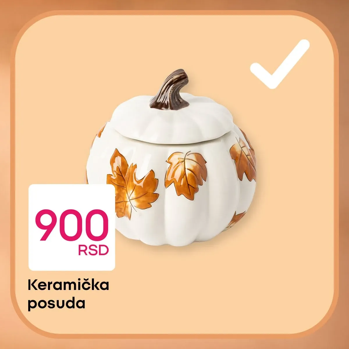 Pepco keramička posuda u obliku bundeve sa motivima jesenjeg lišća za 900 RSD