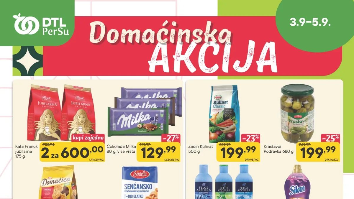 PerSu Domaćinska i Sveža akcija od 03. do 05.09.2026. – prehrana, piće, voće, povrće i kućne potrepštine uz popuste do 37%