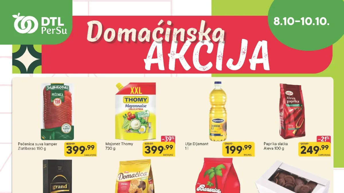 DTL PerSu Domaćinska akcija 08–10.10.2026. – Thomy majonez, Dijamant ulje, Grand kafa, Silan i Persil na sniženju