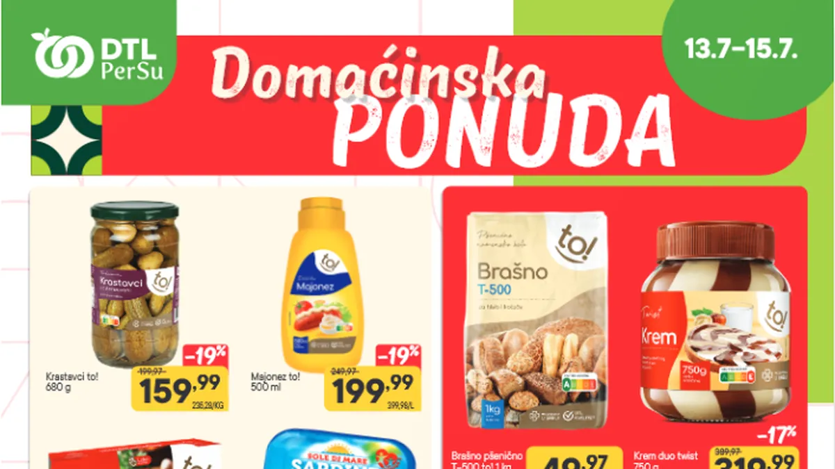 DTL PerSu Domaćinska ponuda od 13. do 15.07.2026. donosi popuste do 32% na prehranu, piće i proizvode za domaćinstvo