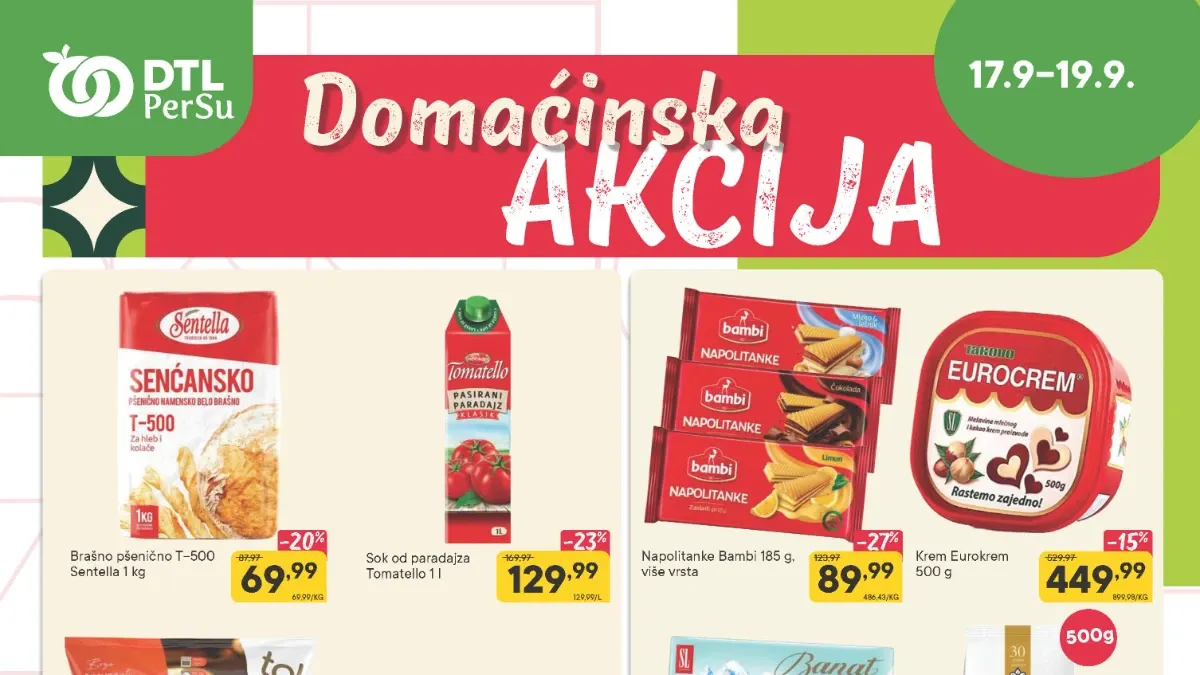 PerSu Domaćinska i Sveža akcija od 17. do 19.09.2026. – meso, voće, povrće, mlečni proizvodi, kafa i kućne potrepštine na sniženju