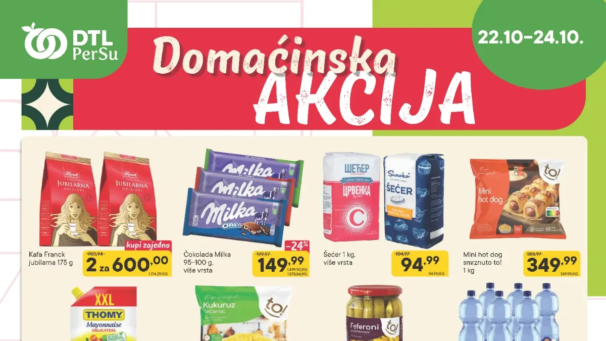 DTL PerSu akcija 22–24.10.2026. – domaćinska i sveža ponuda, Persil do 54% jeftiniji, mandarine 159,90 i kupus 69,90 dinara