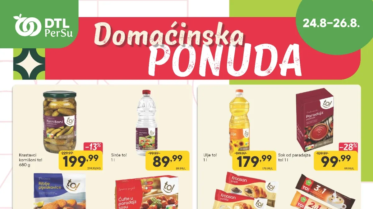 PerSu Domaćinska i Sveža akcija od 24. do 26.08.2026. – hrana, piće, voće, povrće i kućne potrepštine uz popuste do 55%
