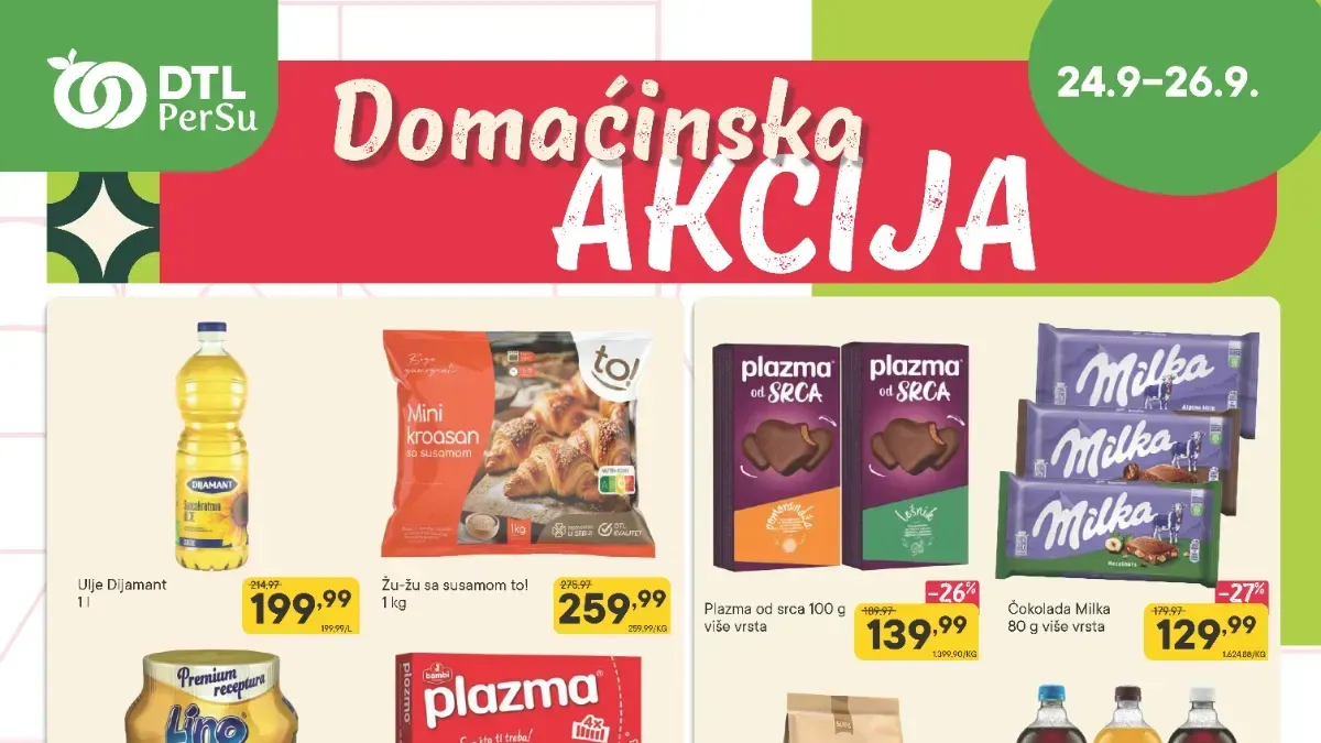 DTL PerSu domaćinska akcija od 24. do 26.09.2026. – hrana, piće i kućne potrepštine po akcijskim cenama