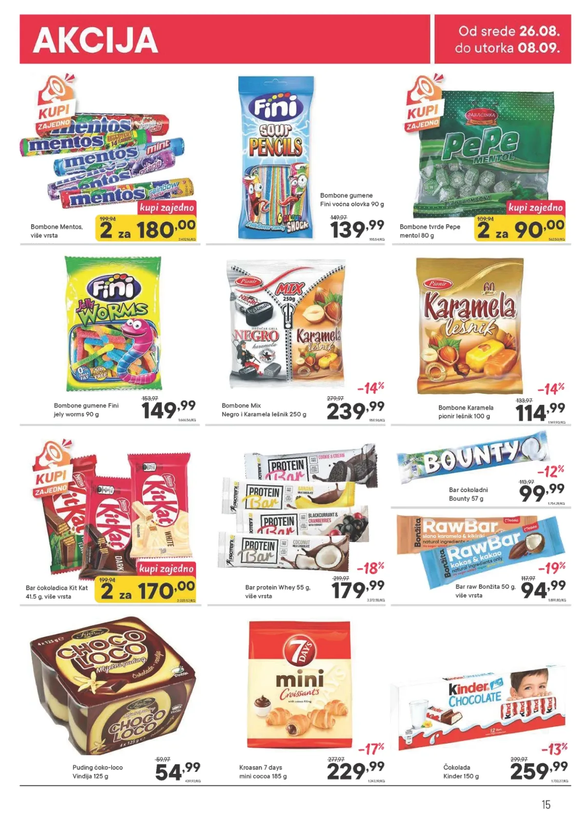 PerSu katalog strana 15 – Fini bombone i Kinder proizvodi u akcijskoj ponudi