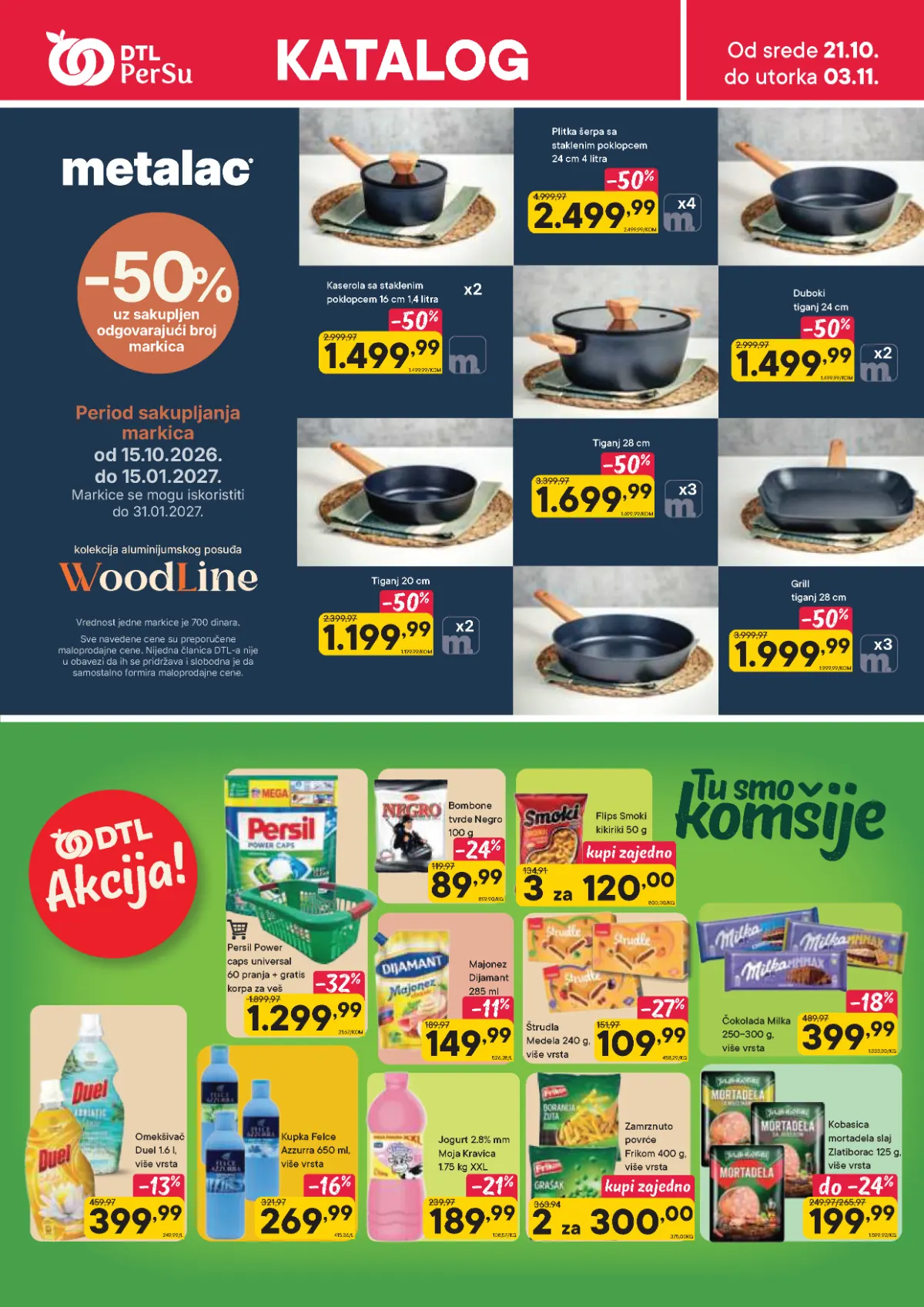 DTL PerSu katalog od 21.10. do 03.11.2026. – Metalac WoodLine posuđe uz markice, Persil kapsule, Milka čokolade i akcijska ponuda