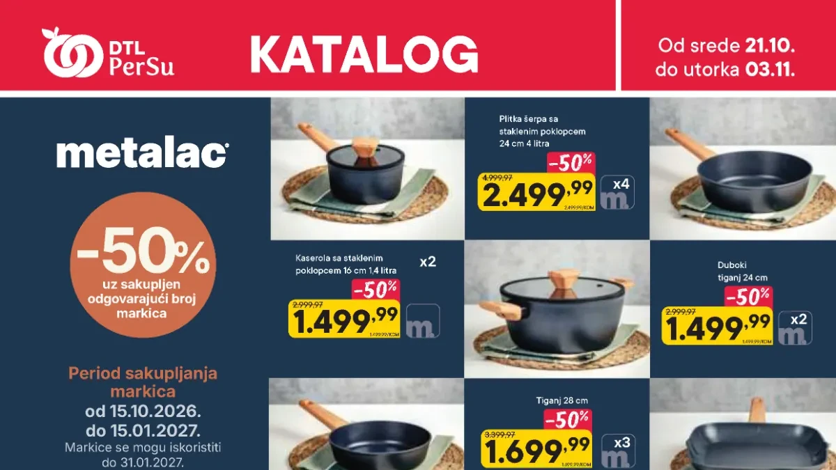 DTL PerSu novi katalog 21.10–03.11.2026. – Metalac WoodLine posuđe do 50% jeftinije uz markice i akcijske cene prehrambenih proizvoda
