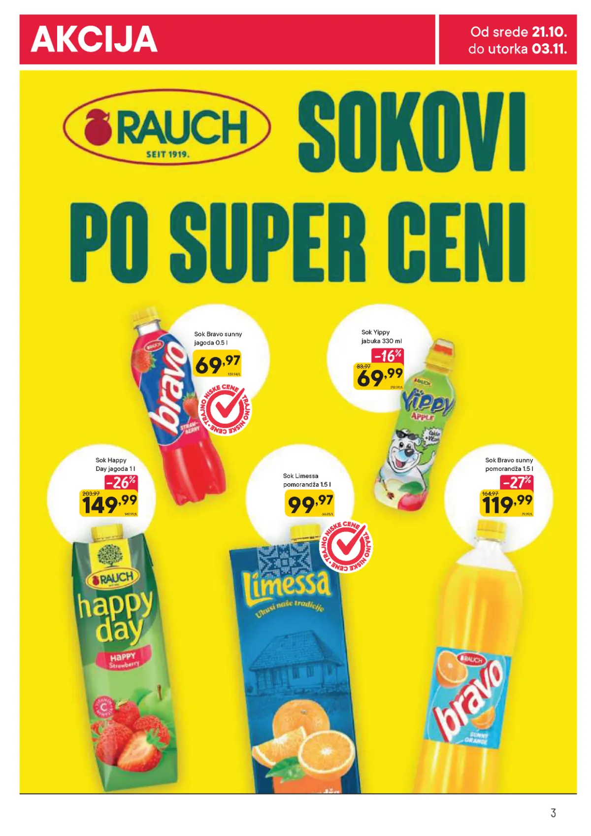 PerSu katalog strana 3 – Rauch sokovi Bravo, Happy Day, Yippy i Limessa po akcijskim cenama