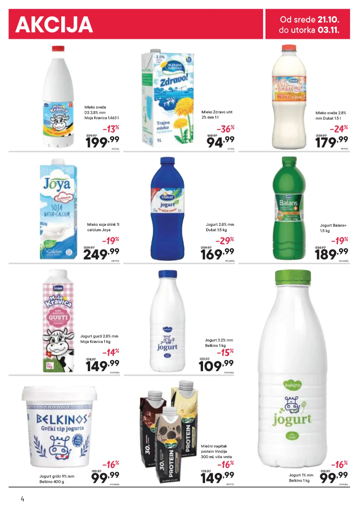 PerSu katalog strana 4 – mleko Moja Kravica, Zdravo i Dukat, jogurti i mlečni napici na sniženju