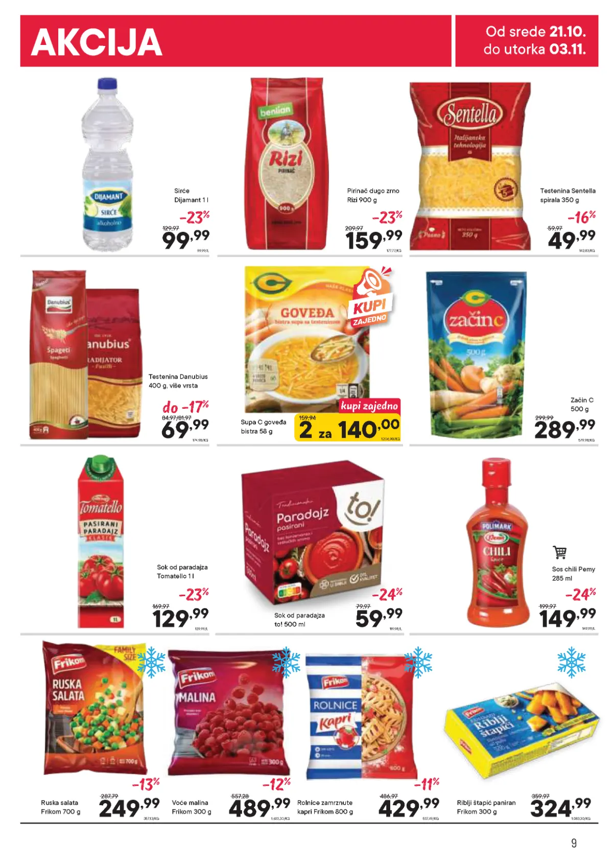 PerSu katalog strana 9 – pirinač, testenina, začini, paradajz sok i Frikom zamrznuti proizvodi
