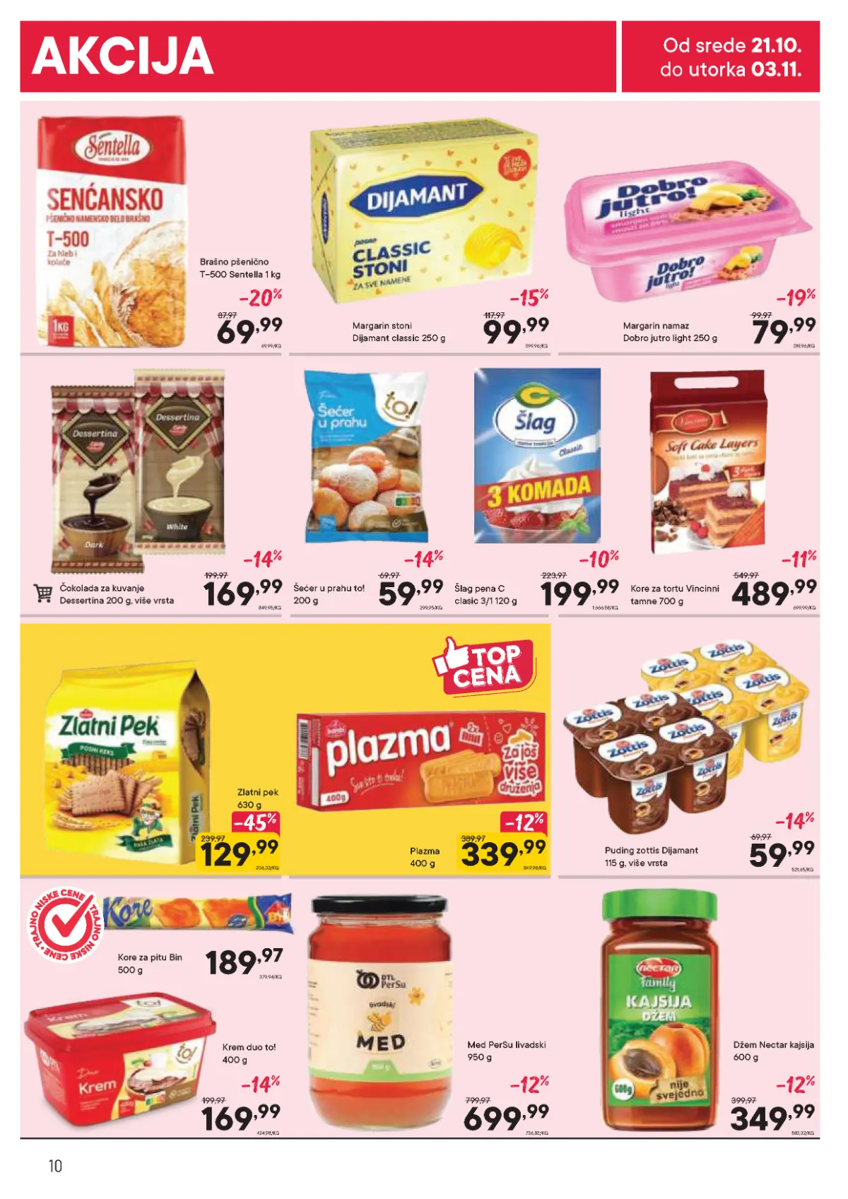 PerSu katalog strana 10 – brašno Sentella, Plazma, Zlatni pek, margarin, med i džem po sniženim cenama