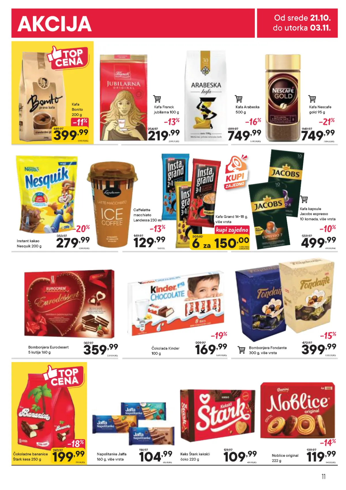 PerSu katalog strana 11 – kafe Bonito, Franck, Arabeska, Nescafe i Jacobs, čokolade i slatkiši