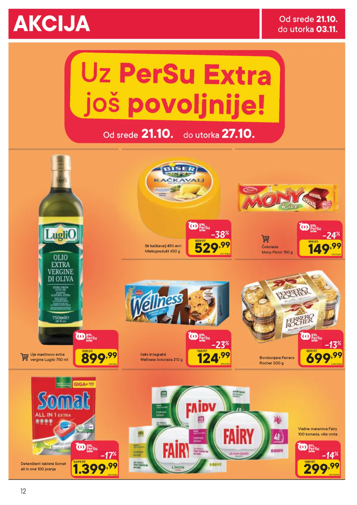 PerSu katalog strana 12 – PerSu Extra ponuda od 21. do 27. oktobra, kačkavalj, maslinovo ulje, Somat i slatkiši