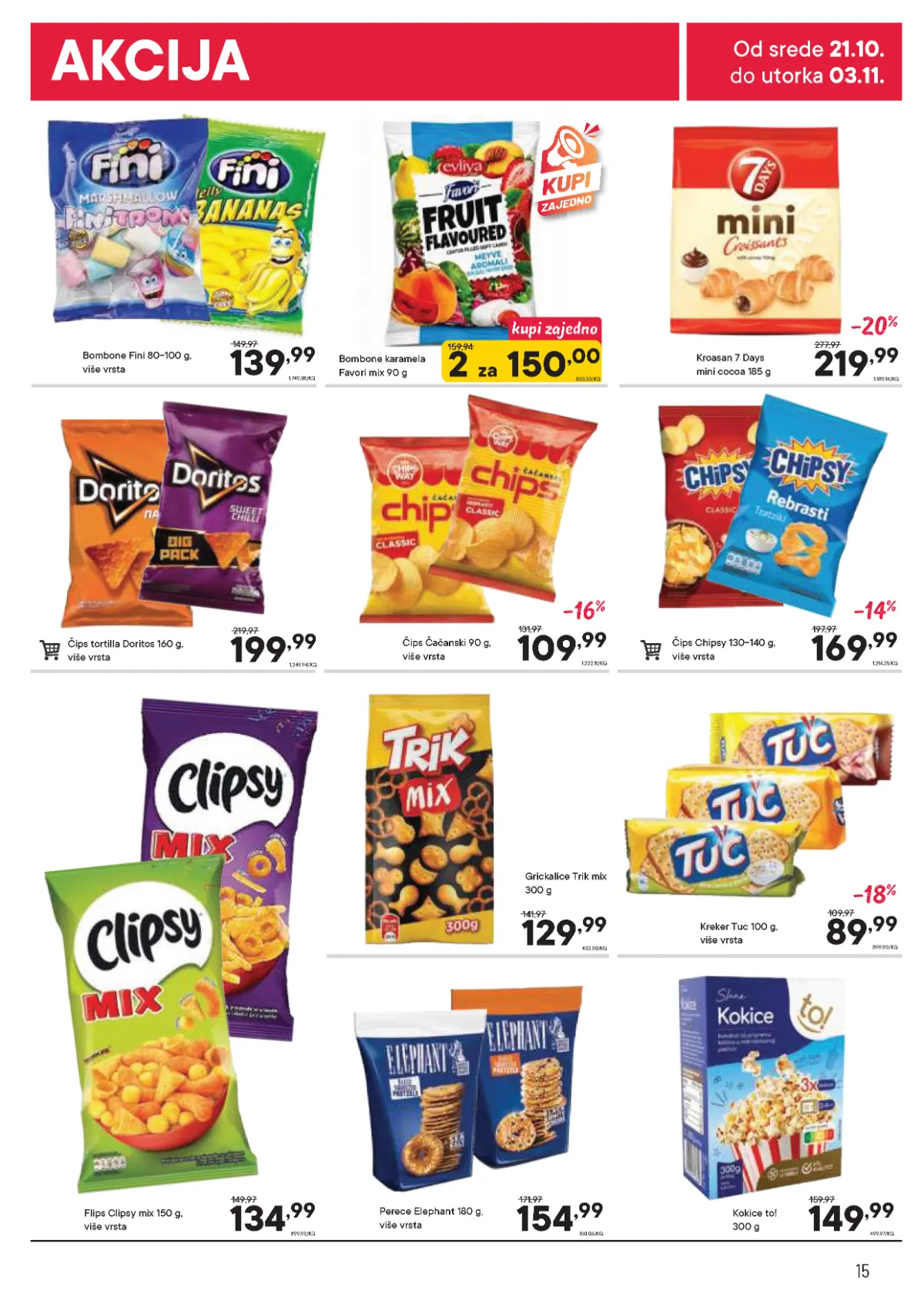 PerSu katalog strana 15 – Doritos, Chipsy, Čačanski čips, Tuc, bombone, kokice i grickalice