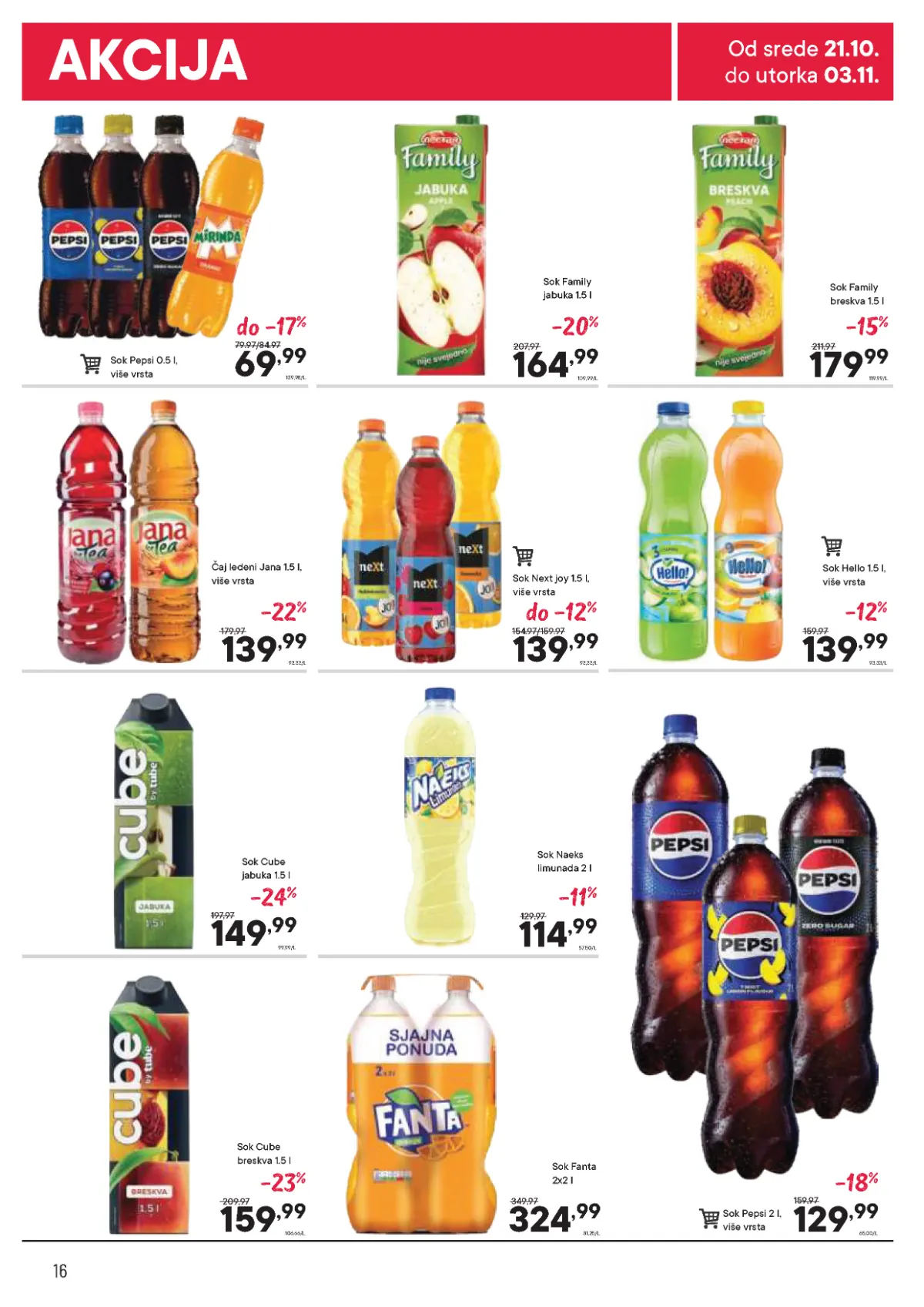PerSu katalog strana 16 – Pepsi, Fanta, Next, Jana, Family i drugi sokovi po akcijskim cenama