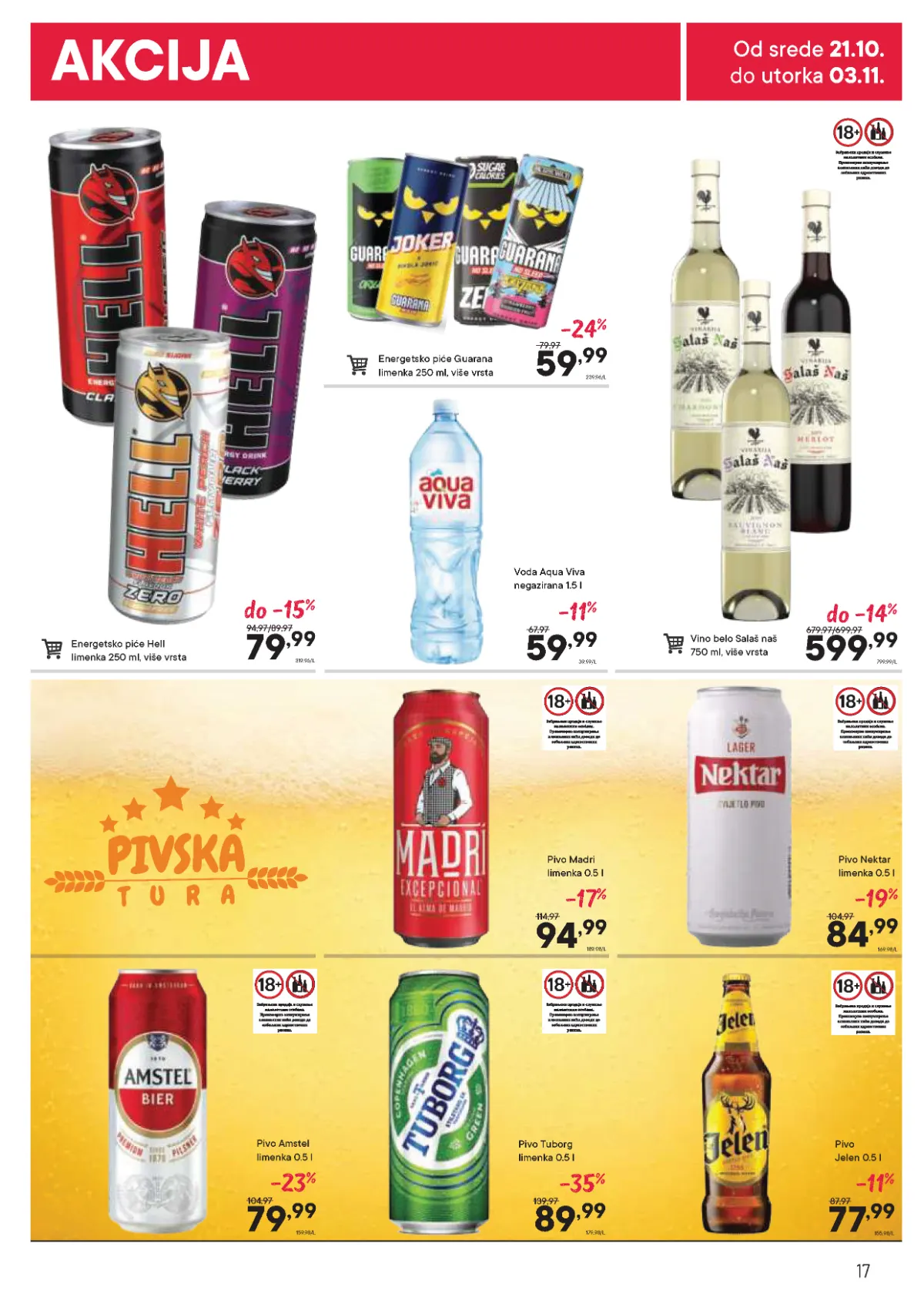 PerSu katalog strana 17 – Guarana, Hell, Aqua Viva, Amstel, Tuborg, Jelen i Nektar pića na akciji